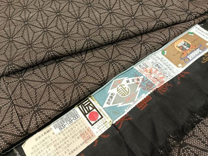 平和屋着物●本場大島紬　7マルキ　山下林三作　純泥染　麻の葉文様　証紙付き　正絹　逸品　CABG7760vp