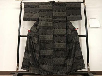平和屋着物●上質なお召　百柄　黒地　正絹　逸品　未使用　CABG7765vp