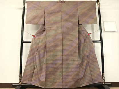 平和屋着物●菅原工房　菅原結作　漢方染紬　横縞　正絹　逸品　CABG7767vp