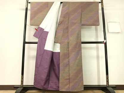 平和屋着物●菅原工房　菅原結作　漢方染紬　横縞　正絹　逸品　CABG7767vp