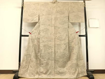 平和屋着物●結城紬　80亀甲　雲取り笹花文　ロング丈　正絹　逸品　未使用　CABG7779vp