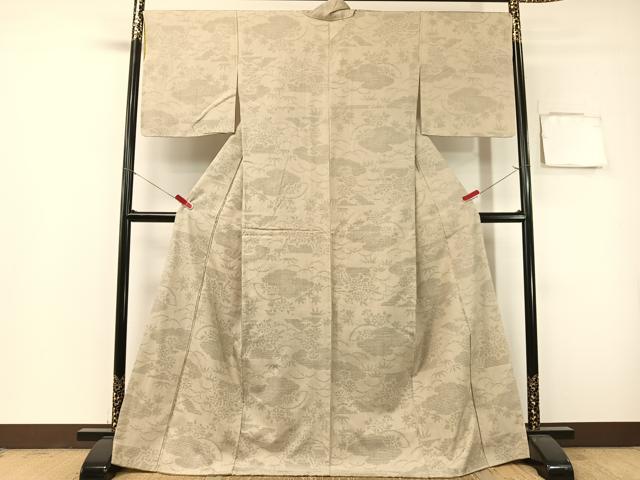 平和屋着物●結城紬　80亀甲　雲取り笹花文　ロング丈　正絹　逸品　未使用　CABG7779vp