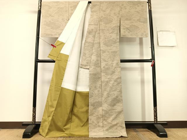 平和屋着物●結城紬　80亀甲　雲取り笹花文　ロング丈　正絹　逸品　未使用　CABG7779vp