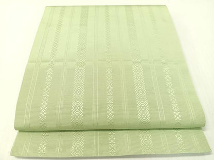 平和屋着物●本場筑前博多織　八寸名古屋帯　献上　白緑色　正絹　逸品　CABG7783vp