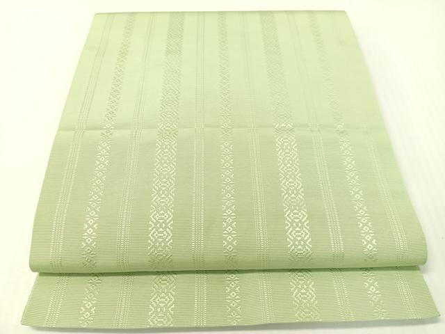 平和屋着物●本場筑前博多織　八寸名古屋帯　献上　白緑色　正絹　逸品　CABG7783vp