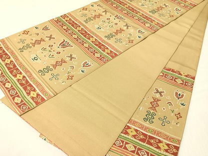 平和屋着物●六通柄　本袋帯　更紗横段文　金糸　正絹　逸品　CABG7785vp