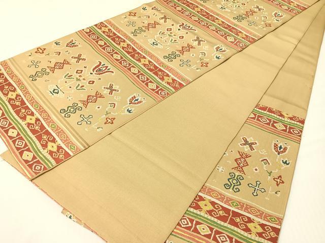 平和屋着物●六通柄　本袋帯　更紗横段文　金糸　正絹　逸品　CABG7785vp
