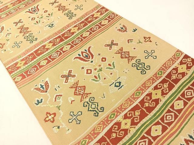 平和屋着物●六通柄　本袋帯　更紗横段文　金糸　正絹　逸品　CABG7785vp
