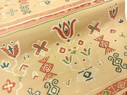 平和屋着物●六通柄　本袋帯　更紗横段文　金糸　正絹　逸品　CABG7785vp