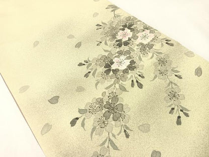 平和屋着物●手描友禅作家　澤井豊泉　両面　太鼓柄袋帯　草花文　金通し地　正絹　逸品　CABG7787vp