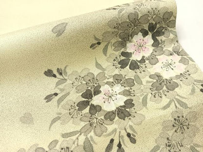 平和屋着物●手描友禅作家　澤井豊泉　両面　太鼓柄袋帯　草花文　金通し地　正絹　逸品　CABG7787vp