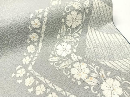 平和屋着物●東京友禅　菅有鬼一　六通柄袋帯　手描き　花唐草吉祥文　銀通し地　正絹　逸品　CABG7796vp