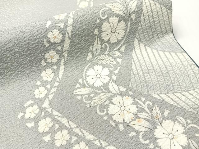 平和屋着物●東京友禅　菅有鬼一　六通柄袋帯　手描き　花唐草吉祥文　銀通し地　正絹　逸品　CABG7796vp