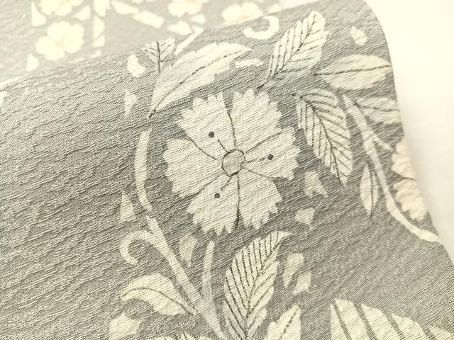 平和屋着物●東京友禅　菅有鬼一　六通柄袋帯　手描き　花唐草吉祥文　銀通し地　正絹　逸品　CABG7796vp