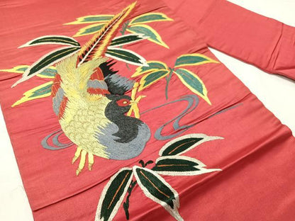 平和屋着物●アンティーク　大正ロマン　総手刺繍　九寸名古屋帯　尾長鳥　正絹　逸品　CABG7798vp
