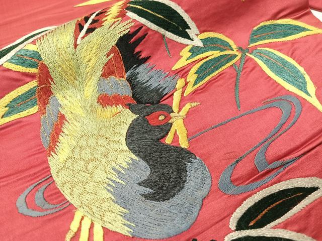 平和屋着物●アンティーク　大正ロマン　総手刺繍　九寸名古屋帯　尾長鳥　正絹　逸品　CABG7798vp