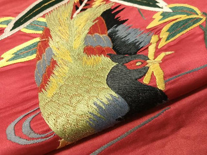 平和屋着物●アンティーク　大正ロマン　総手刺繍　九寸名古屋帯　尾長鳥　正絹　逸品　CABG7798vp