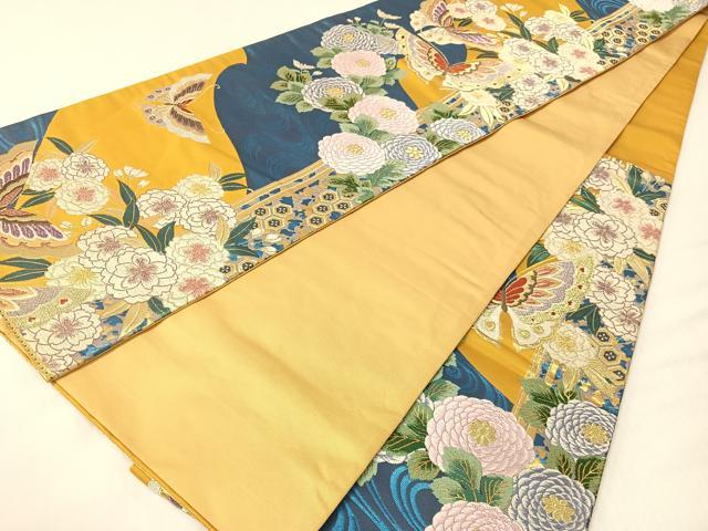 平和屋着物●六通柄袋帯　流水花蝶文　金銀糸　正絹　逸品　CABG7800vp