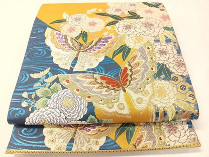 平和屋着物●六通柄袋帯　流水花蝶文　金銀糸　正絹　逸品　CABG7800vp