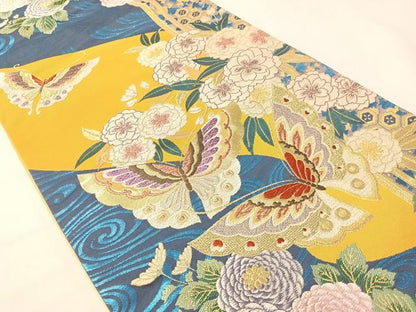 平和屋着物●六通柄袋帯　流水花蝶文　金銀糸　正絹　逸品　CABG7800vp