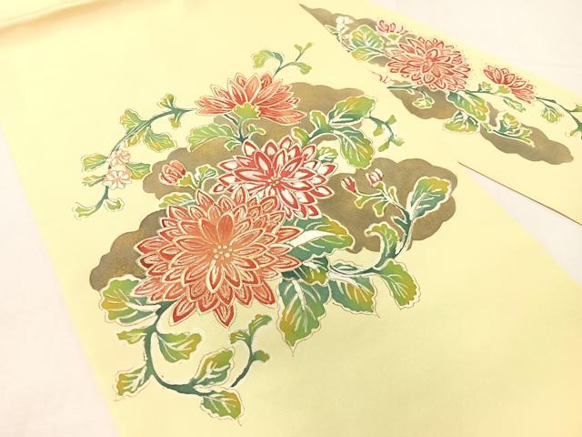 平和屋着物●塩瀬　九寸名古屋帯　作家物　ろうけつ染め　菊花文　金彩　正絹　逸品　CABG7805vp