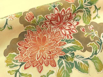 平和屋着物●塩瀬　九寸名古屋帯　作家物　ろうけつ染め　菊花文　金彩　正絹　逸品　CABG7805vp
