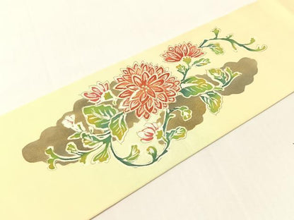 平和屋着物●塩瀬　九寸名古屋帯　作家物　ろうけつ染め　菊花文　金彩　正絹　逸品　CABG7805vp