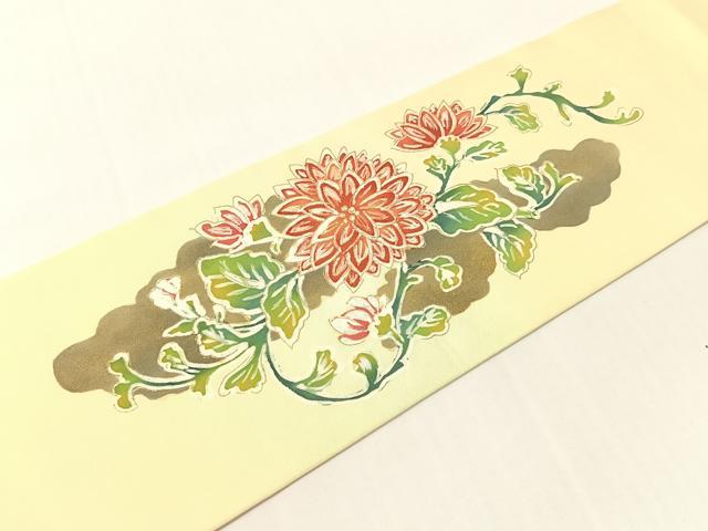 平和屋着物●塩瀬　九寸名古屋帯　作家物　ろうけつ染め　菊花文　金彩　正絹　逸品　CABG7805vp