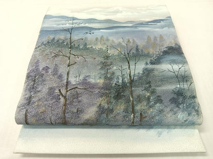 平和屋着物●巨匠　前田華清　手描き　太鼓柄袋帯　手描き　綴れ　風景文　銀糸　正絹　逸品　未使用　CABG7807vp