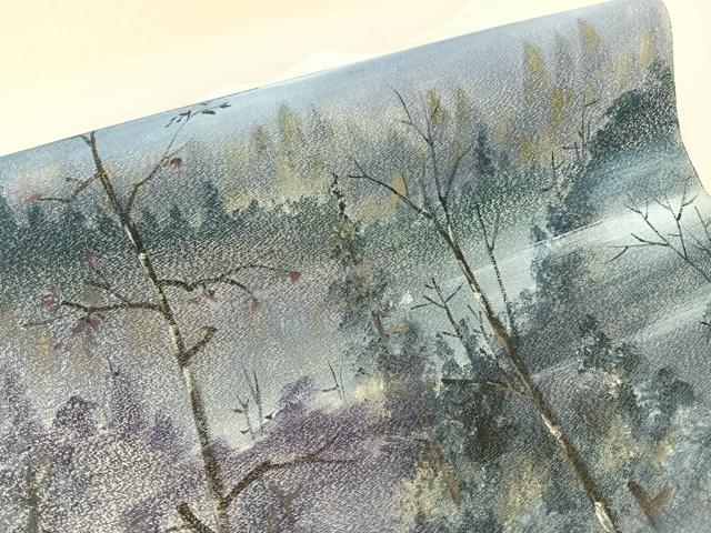 平和屋着物●巨匠　前田華清　手描き　太鼓柄袋帯　手描き　綴れ　風景文　銀糸　正絹　逸品　未使用　CABG7807vp