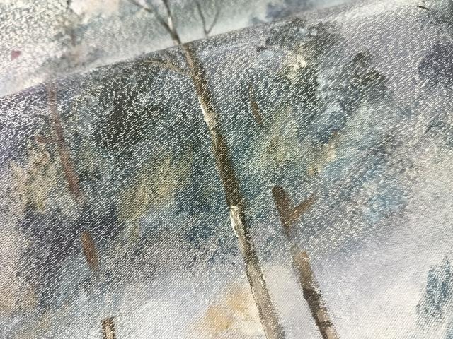 平和屋着物●巨匠　前田華清　手描き　太鼓柄袋帯　手描き　綴れ　風景文　銀糸　正絹　逸品　未使用　CABG7807vp