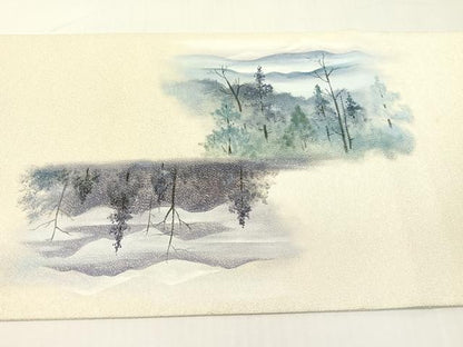 平和屋着物●巨匠　前田華清　手描き　太鼓柄袋帯　手描き　綴れ　風景文　銀糸　正絹　逸品　未使用　CABG7807vp
