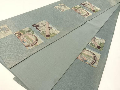 平和屋着物●六通柄袋帯　まわた紬帯　夢　東海道五十三次　正絹　逸品　CABG7808vp