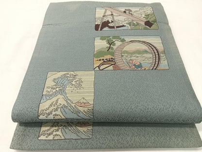 平和屋着物●六通柄袋帯　まわた紬帯　夢　東海道五十三次　正絹　逸品　CABG7808vp