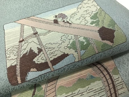 平和屋着物●六通柄袋帯　まわた紬帯　夢　東海道五十三次　正絹　逸品　CABG7808vp