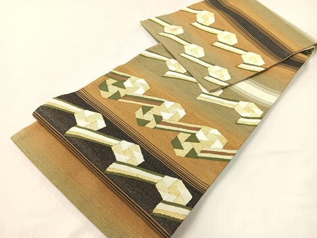 平和屋着物●太鼓柄袋帯　横段吉祥文　金糸　正絹　逸品　未使用　CABG7813vp