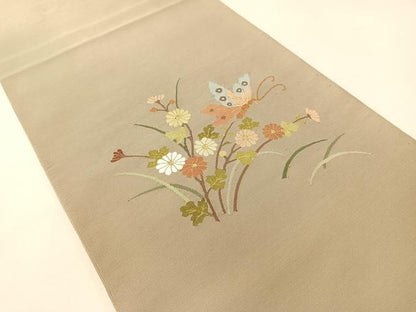 平和屋着物●爪掻き本綴れ　八寸名古屋帯　花蝶文　金糸　正絹　逸品　CABG7817vp