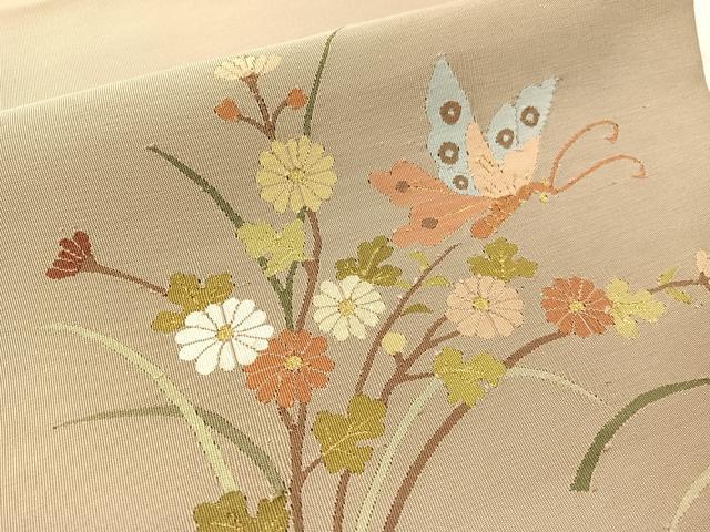 平和屋着物●爪掻き本綴れ　八寸名古屋帯　花蝶文　金糸　正絹　逸品　CABG7817vp