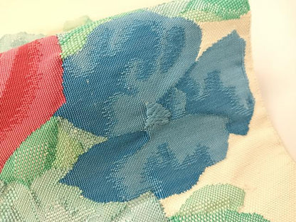 平和屋着物●八寸名古屋帯　紬地　草花文　正絹　逸品　CABG7818vp