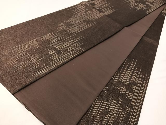 平和屋着物●全通柄袋帯　枝葉シルエット　金糸　正絹　逸品　CABG7823vp