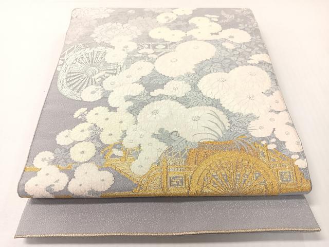 平和屋着物●爪掻き本綴れ　太鼓柄袋帯　花車文　金銀糸　正絹　逸品　CABG7824vp