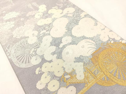 平和屋着物●爪掻き本綴れ　太鼓柄袋帯　花車文　金銀糸　正絹　逸品　CABG7824vp
