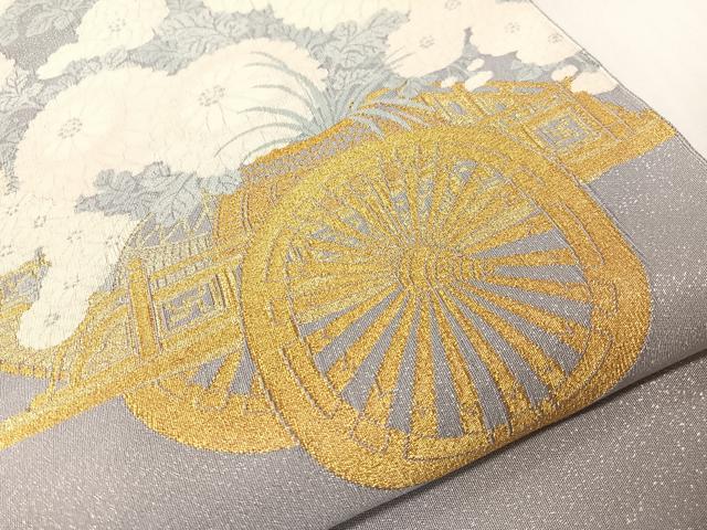 平和屋着物●爪掻き本綴れ　太鼓柄袋帯　花車文　金銀糸　正絹　逸品　CABG7824vp