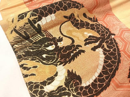 平和屋着物●アンティーク　大正ロマン　九寸名古屋帯　雲龍　金糸　正絹　逸品　CABG7826vp