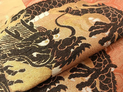 平和屋着物●アンティーク　大正ロマン　九寸名古屋帯　雲龍　金糸　正絹　逸品　CABG7826vp