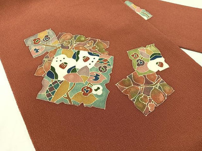 平和屋着物●九寸名古屋帯　作家物　破れ色紙花文　鬼しぼ縮緬　正絹　逸品　CABG7829vp