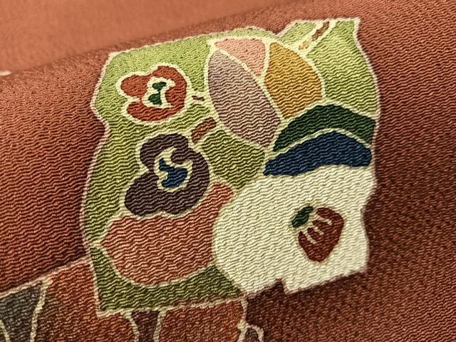 平和屋着物●九寸名古屋帯　作家物　破れ色紙花文　鬼しぼ縮緬　正絹　逸品　CABG7829vp