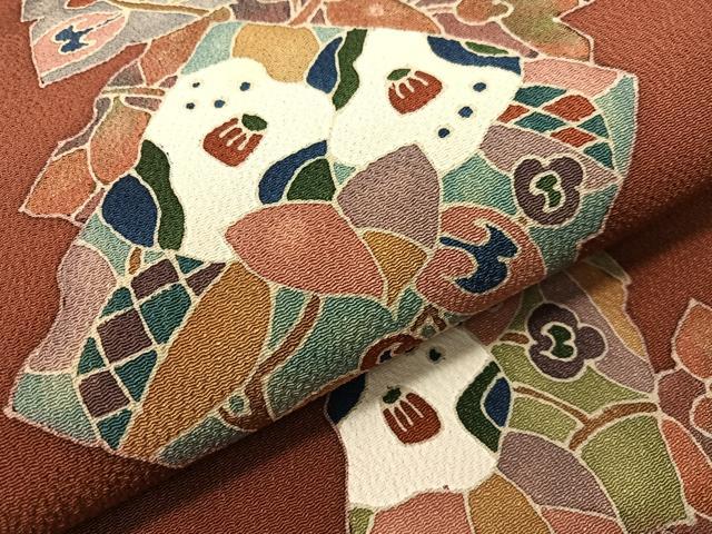 平和屋着物●九寸名古屋帯　作家物　破れ色紙花文　鬼しぼ縮緬　正絹　逸品　CABG7829vp