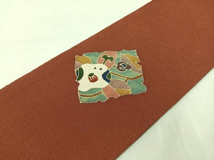 平和屋着物●九寸名古屋帯　作家物　破れ色紙花文　鬼しぼ縮緬　正絹　逸品　CABG7829vp