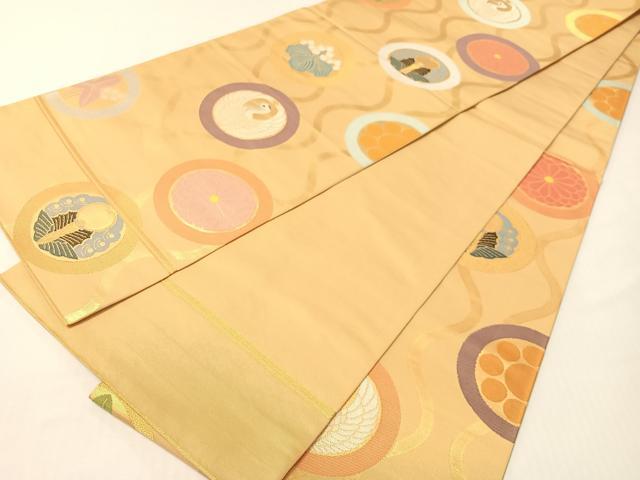 平和屋着物●織物一筋名門　織悦　全通柄　本袋帯　立涌花鳥蝶丸文　金糸　正絹　逸品　未使用　CABG7830vp